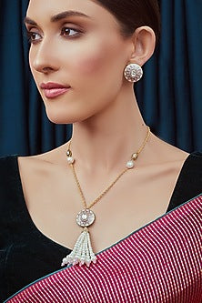 Gold Finish Meenakari Pearl Necklace Set
