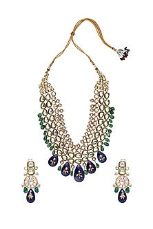 Gold Finish Blue Agate Necklace Set