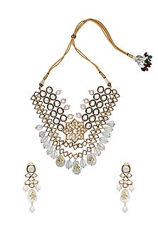 Gold Finish Fluorides & Polki Necklace Set