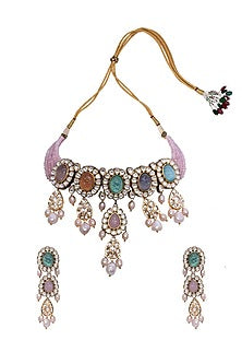 Gold Finish Carved Onyx Necklace Set