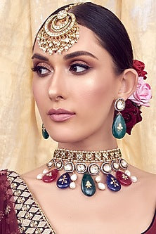 Gold Finish Onyx Drop Necklace Set