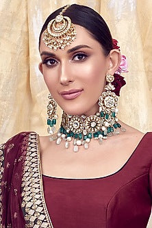 Gold Finish Meenakari Jade Drop Necklace Set