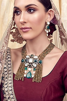 Gold Finish Polki Necklace Set
