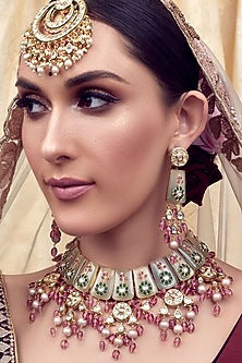 Gold Finish Semi Precious Stones Necklace Set
