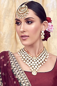 Gold Finish Kundan Polki Necklace Set