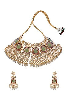 Gold Finish Green Agate Kundan Necklace Set