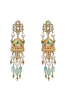 Gold Finish Hydro Emeralds & Jade Stone Earrings