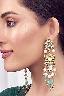 Gold Finish Hydro Emeralds & Jade Stone Earrings