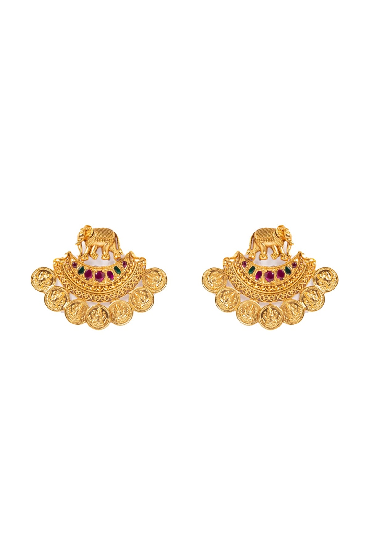 Gold Finish Hydro Ruby & Emerald Earrings