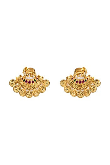 Gold Finish Hydro Ruby & Emerald Earrings