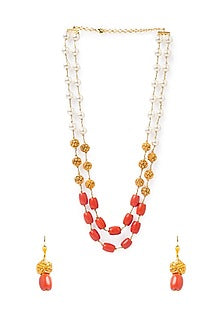 Gold Finish Coral Beads Necklace Set