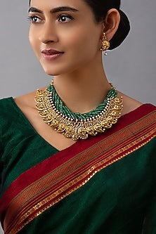 Gold Finish Hydro Ruby & Emerald Necklace Set