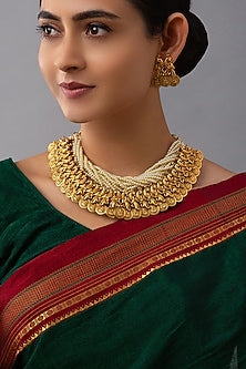 Gold Finish Hydro Ruby & Shells Necklace Set
