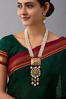 Gold Finish Meenakari Kundan Necklace Set
