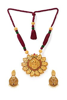 Gold Finish Temple Motifs Necklace Set