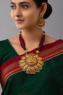 Gold Finish Temple Motifs Necklace Set