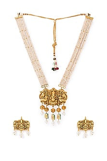 Gold Finish Meenakari Pearl Necklace Set