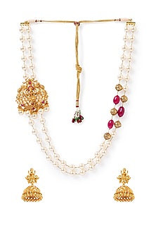 Gold Finish Hydro Rubies & Pearls Necklace Set