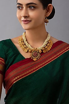Gold Finish Rubies & Emerald Necklace Set