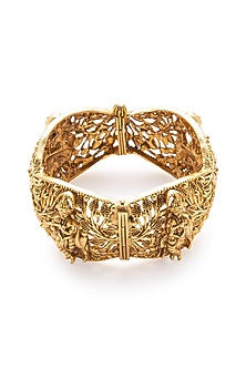 Gold Finish Hand Carved Temple Motifs Bangles