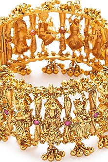 Gold Finish Hydro Ruby Carved Bangles