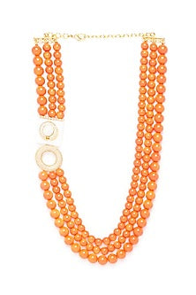 Gold Finish Coral Beads Layered Necklace