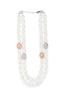White Finish Shell Pearls & Swarovski Necklace