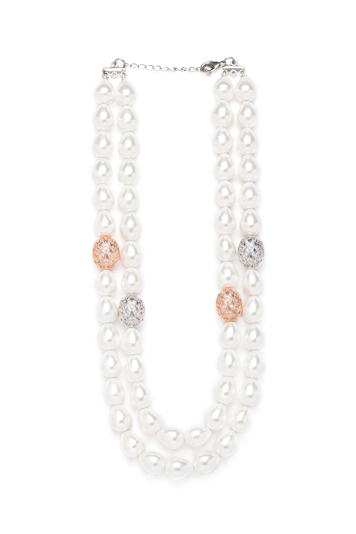 White Finish Shell Pearls & Swarovski Necklace