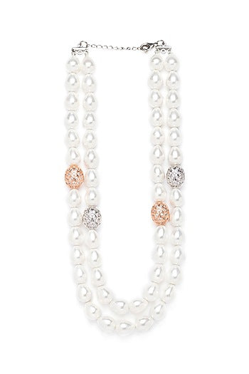 White Finish Shell Pearls & Swarovski Necklace