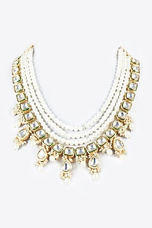 Gold Finish Pearl Long Necklace Set
