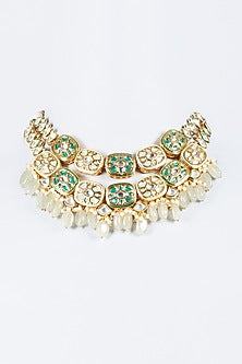 Gold Finish Off-White Agate Beaded Necklace