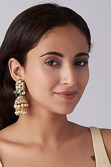 Gold Finish Green Agate Dangler Earrings