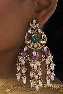 Gold Finish Freshwater Pearls Chandbali Earrings