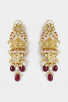 Gold Finish Shell Pearl Dangler Earrings