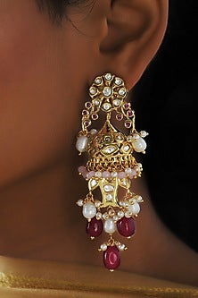 Gold Finish Shell Pearl Dangler Earrings