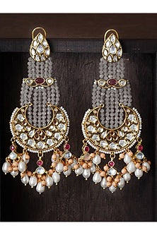 Gold Finish Hydro Kundan Polki Chandbali Earrings