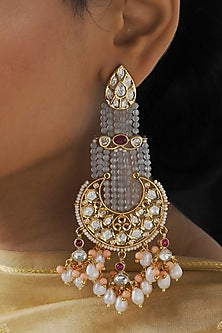 Gold Finish Hydro Kundan Polki Chandbali Earrings