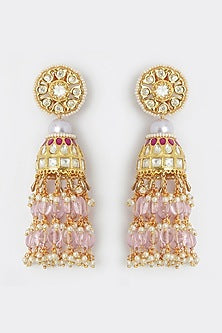 Gold Finish Shell Pearl Dangler Earrings In Brass