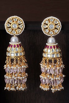 Gold Finish Shell Pearl Dangler Earrings In Brass
