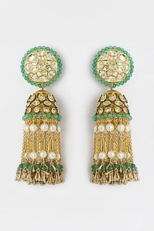 Gold Finish Green Agate Beads Jhumka Earrings