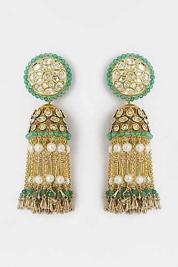 Gold Finish Green Agate Beads Jhumka Earrings