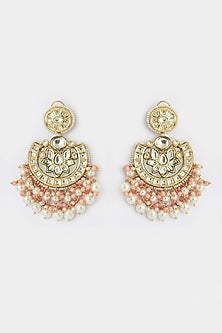 Gold Finish Shell Pearls Chandbali Earrings In Brass