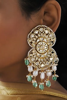 Gold Finish Fluoride Beads Chandbali Earrings