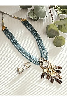 Gold Finish Multi-Colored Kundan Polki Necklace Set