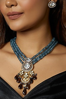 Gold Finish Multi-Colored Kundan Polki Necklace Set