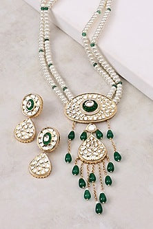 Gold Finish Polki & Pearl Necklace Set