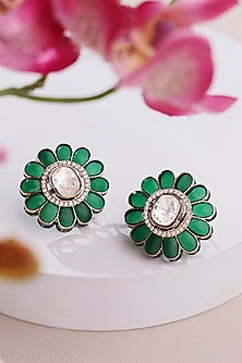Gold Finish Kundan Polki & Austrian Zircon Dangler Earrings