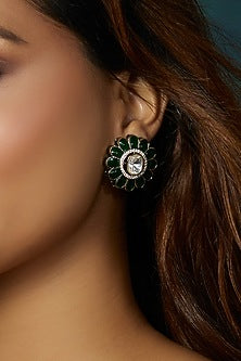 Gold Finish Kundan Polki & Austrian Zircon Dangler Earrings