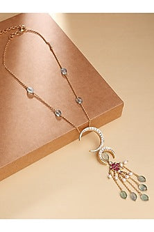 Gold Finish Kundan Polki Long Pendant Necklace