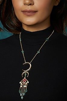 Gold Finish Kundan Polki Long Pendant Necklace